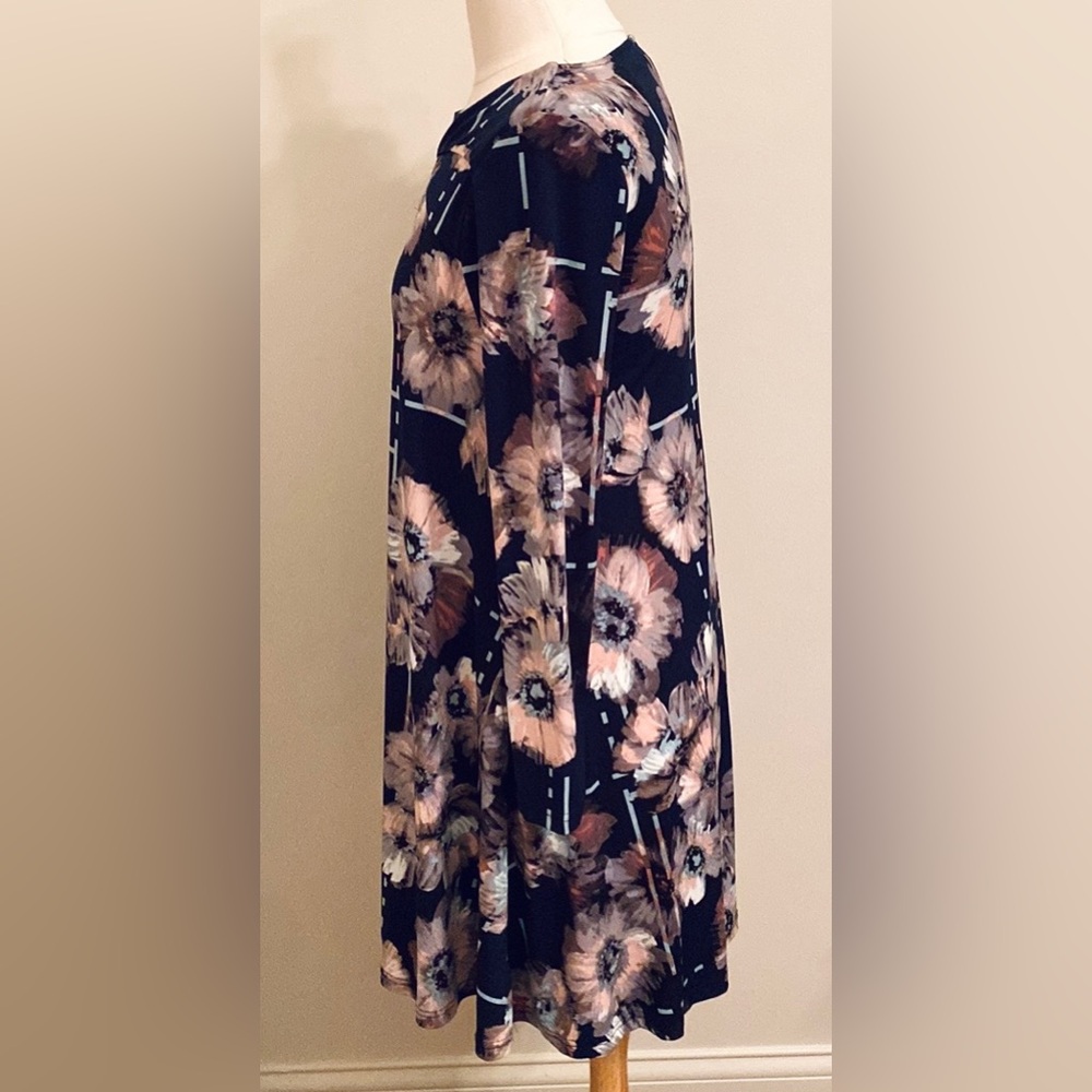Nina Leonard Navy Blue Floral SZ S Boho Chic Romantic Everyday Elegance Dress - Picture 6 of 10